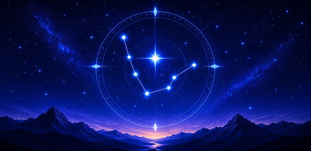 星座が輝く夜空と山並み